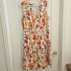 Jones New York White Midi Dress with Orange and Red Floral Print
